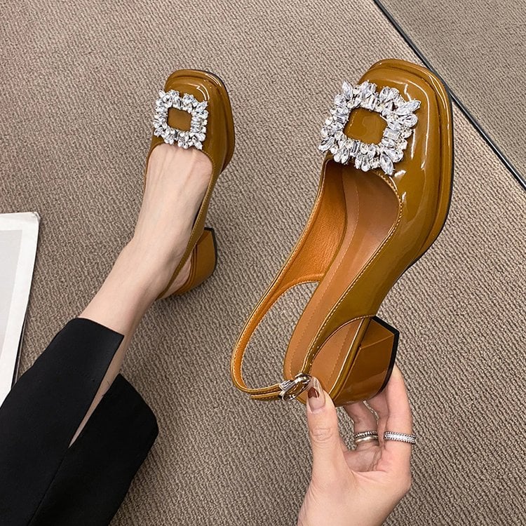 Women's Retro Chunky Heel Sandals StylishRhinestone Decor Buckle Strap Shoes Women'sFashion Slingback Shoes