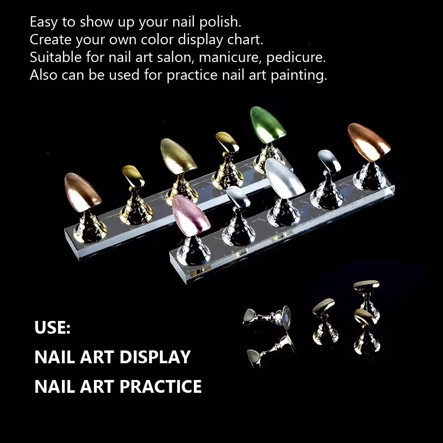 5Pcs Nail Art Practice Display Stand Set Chess Board Magnetic Tips White & Black Holder Polish Gel Color Chart Tool