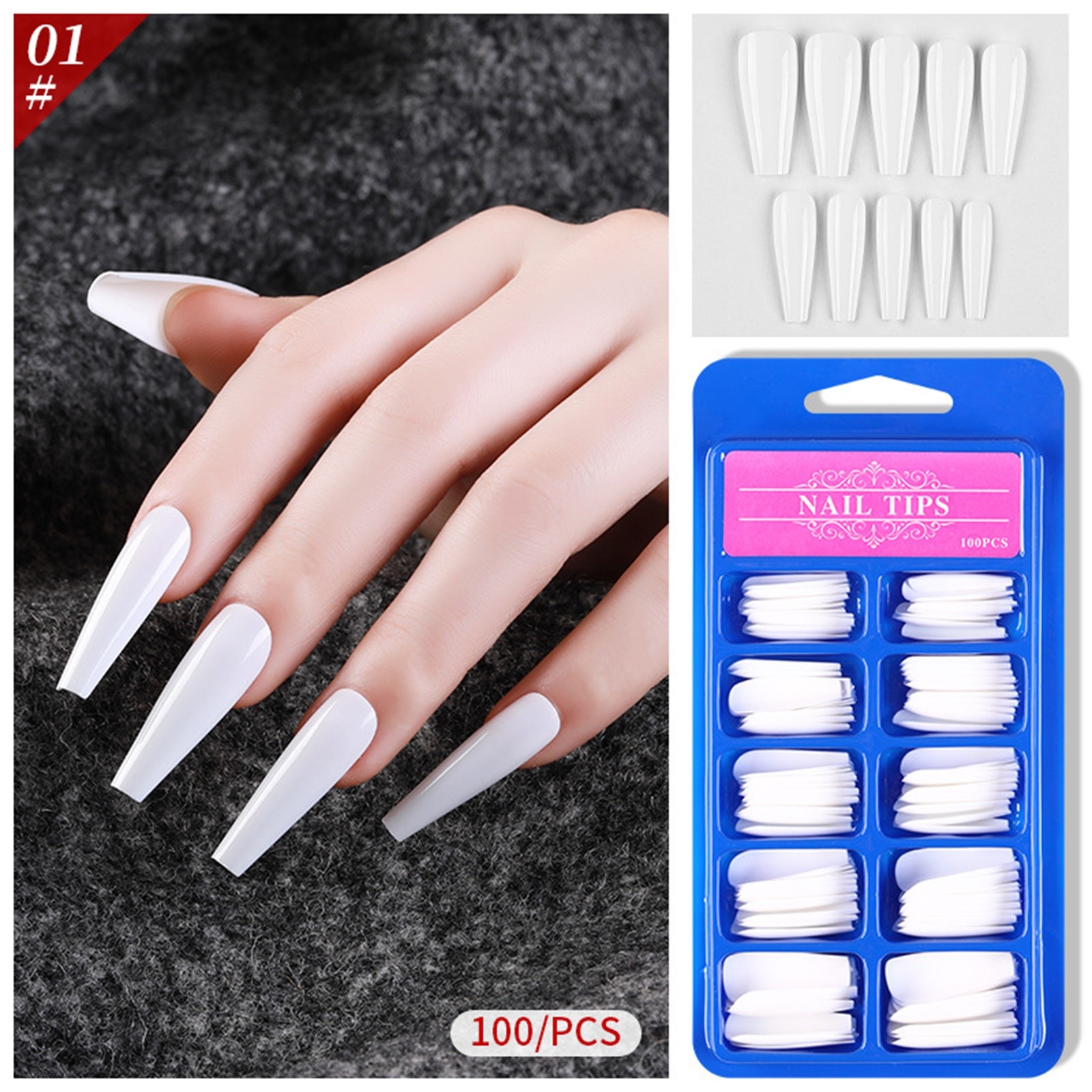 100pcs Long Fake Nails Full Cover False Nail Coffin Tips Ballerina Art Manicure Wearable full-length ballet fake nail patch