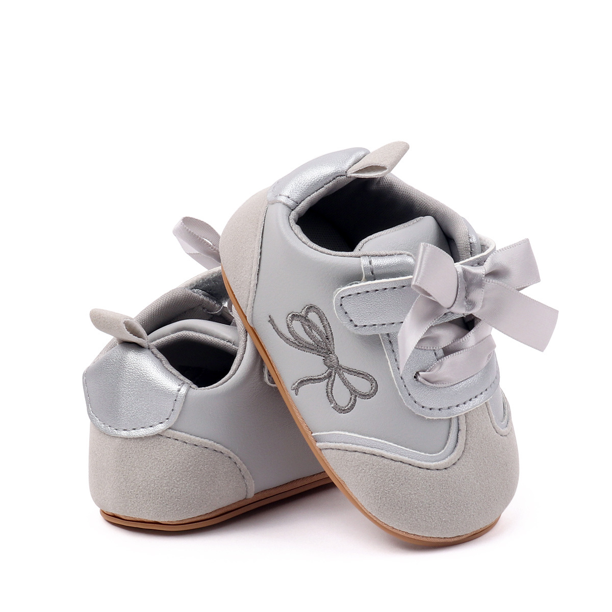 2026 New Design Newborn Baby Girls Causal Sport Style First Walking Outdoor PVC Sole With Beautiful Bow Toddler Shoes
