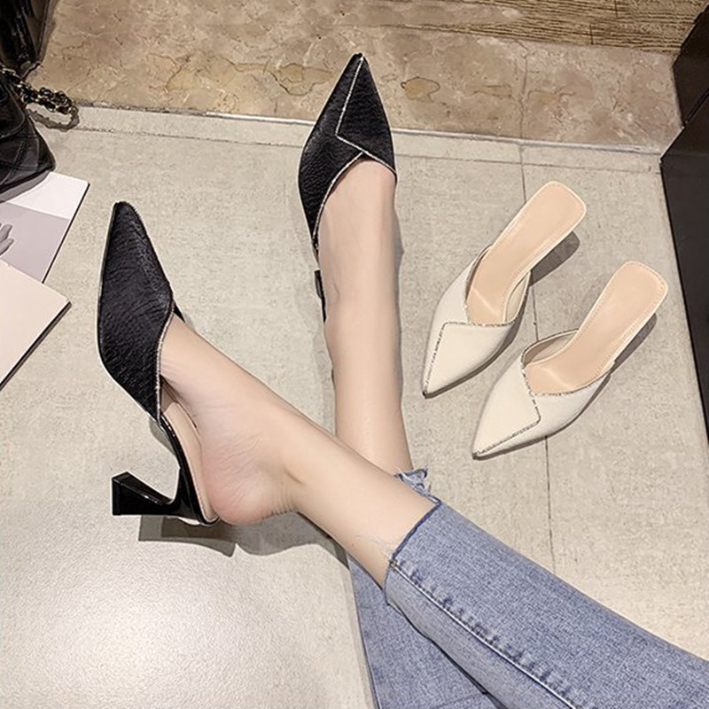 Baotou Rhinestone Half Slippers Women's Outwear Fashion 2023 New Summer High Heel Muller Sandals Ins Fashion