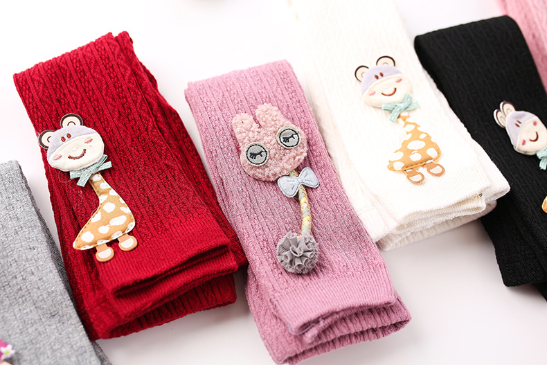 New children's knitted cotton cartoon girls leggings baby cropped pants