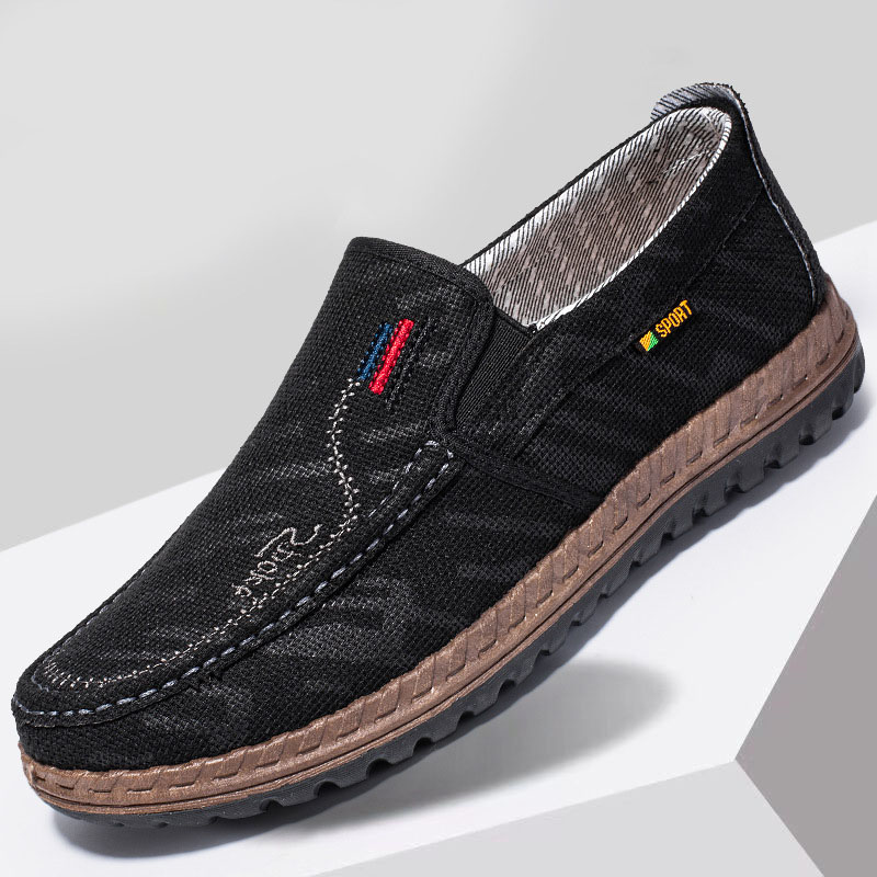 Men's Canvas Shoes Spring Summer Breathable Round Head Soft Bottom Non-slip Sneakers Casual Driving Walking Loafers