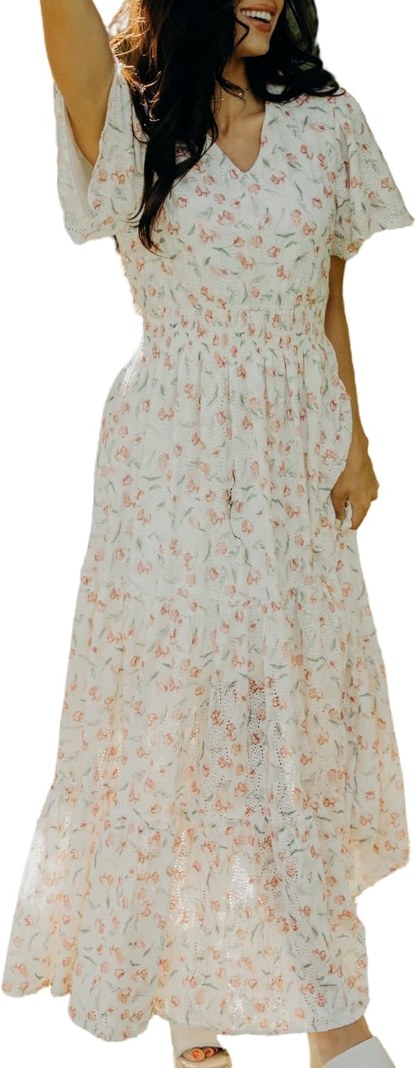 Mikarose Women's The Eden Antique Cream Ditsy Floral Midi Dress