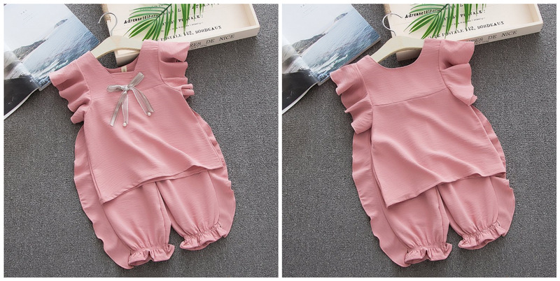 Toddler Girl's Solid Color Outfit 2pcs Flutter Sleeve Top & Shorts Set Kid's Clothes Infant Girl's Clothes for Daily/Holiday