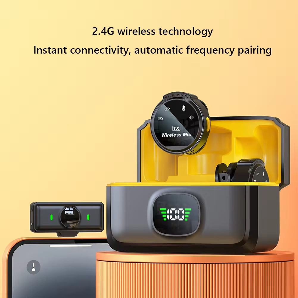 Wireless Lavalier Lapel Microphone with Magnetic Clip USB-C Noise Cancelling 50H Battery for Android Type-C for iOS Smartphone
