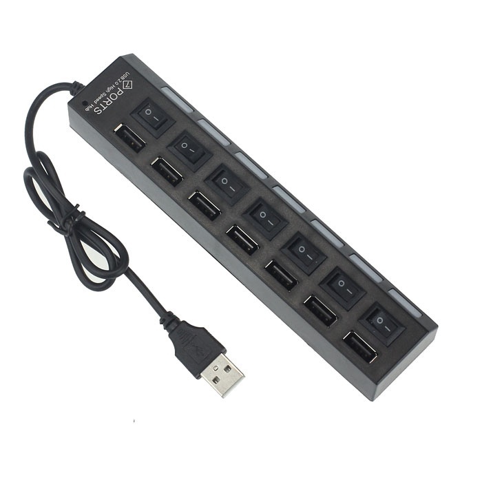 USB 2.0 Hi-Speed 7-Port Splitter Hub Adapter on/off Switch For PC Laptop