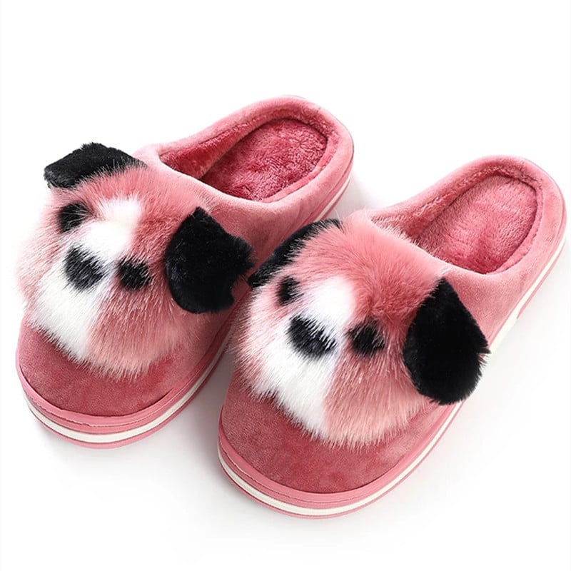 New cartoon dog slippers warm thick-soled couple cotton slippers comfortable home shoes women hair drag
