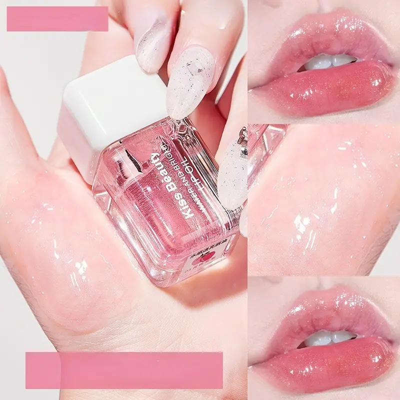1pc Moisturizing Translucent Lip Oil Doodle Dewy Lip Luminous Berry Tone Lip Gloss Pearlescent Mirror Lip Glaze Glitter Lip Glos