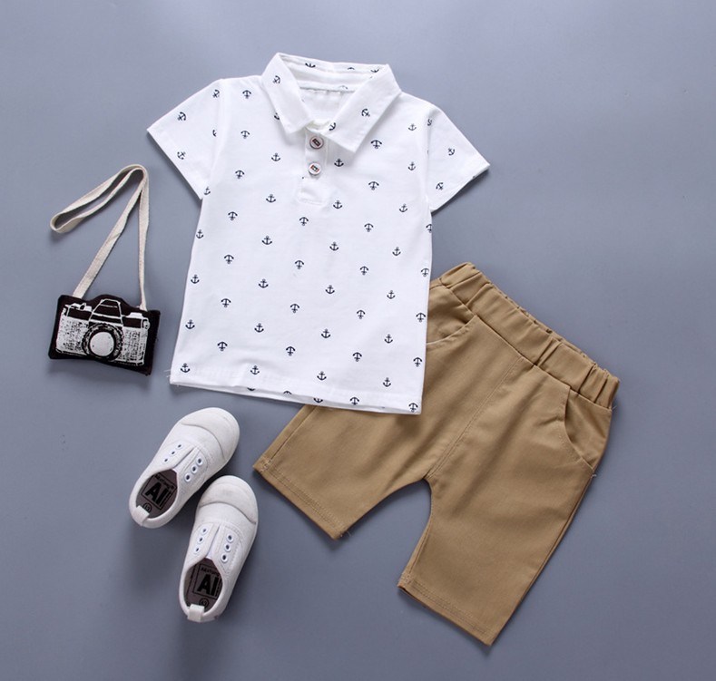 Ones boys summer new casual short sleeved t-shirt short pant clothing set baby kids polo shirt cotton suit