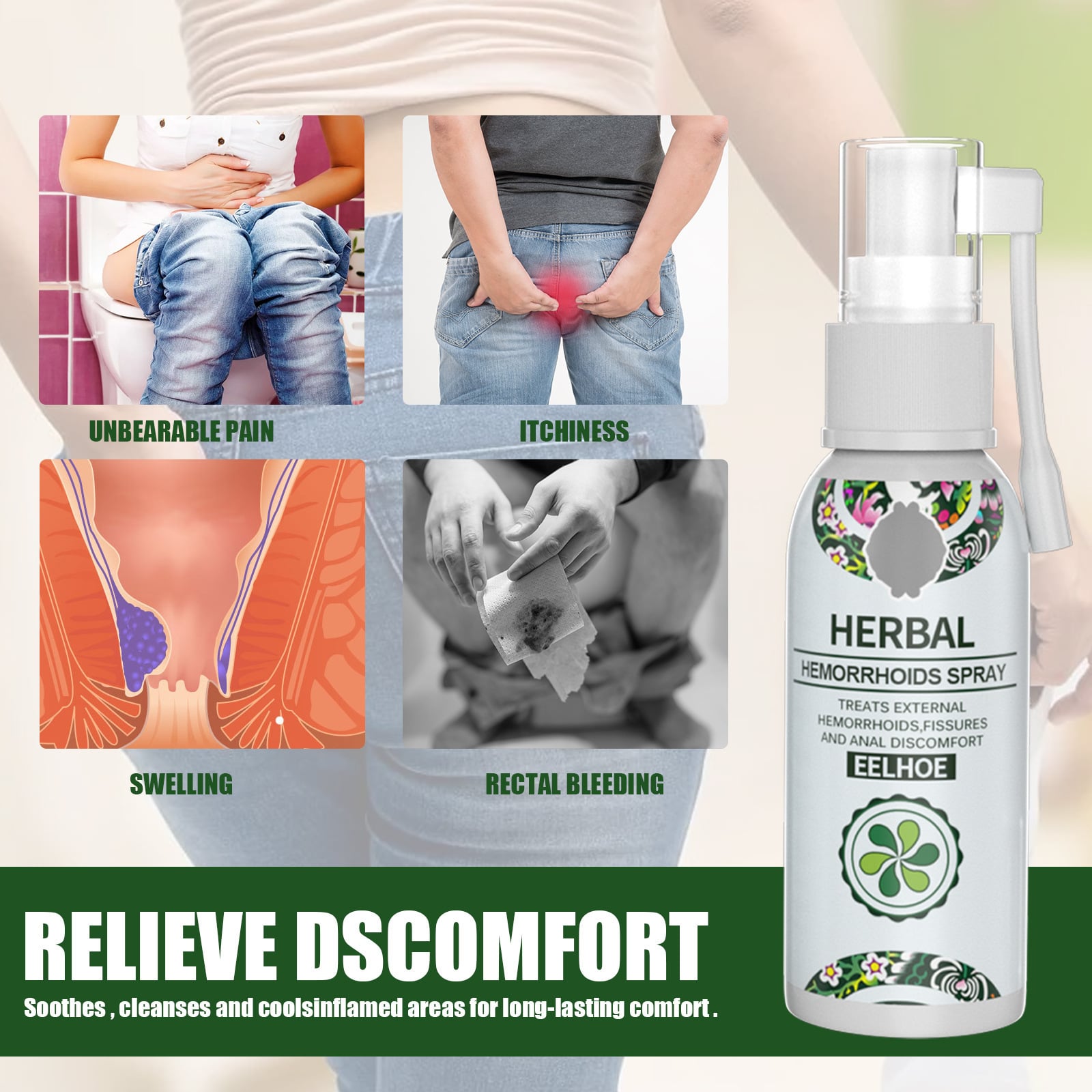 Natural herb spray remove swelling hemorrhoid meat ball hemorrhoid spray internal and external mixed anal soothing spray