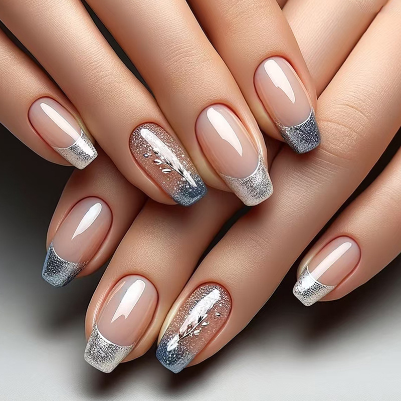 24Pcs Pointed Shape False Nails Wearable Flower Design Fake Nails Full Cover Nail Tips Press On Nails