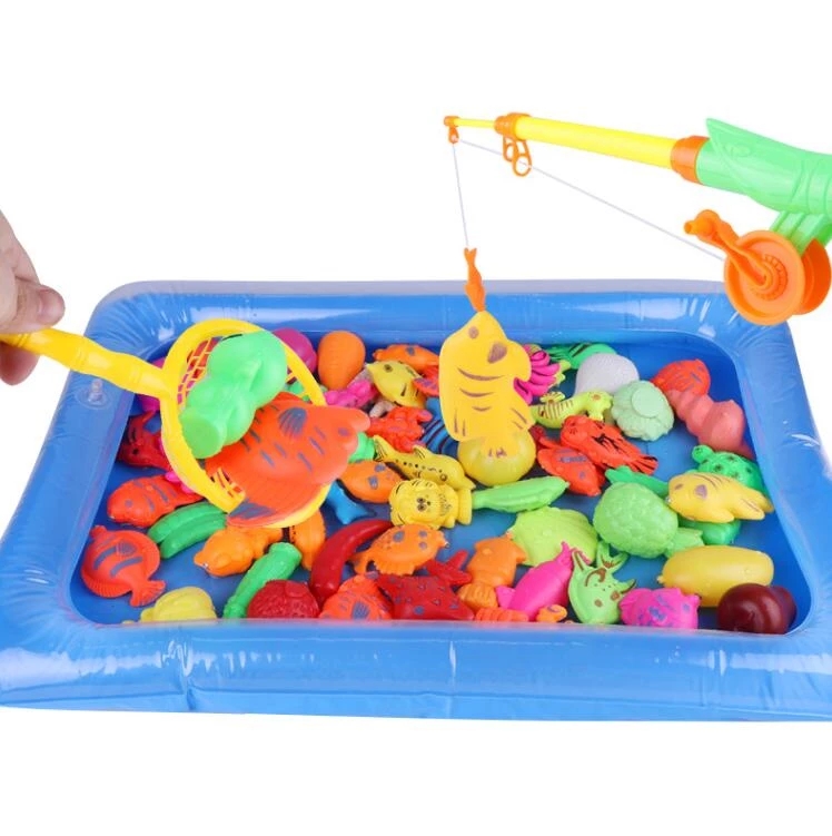 Children Boy girl fishing toy set suit magnetic play water baby toys fish square hot gift for kids GYH