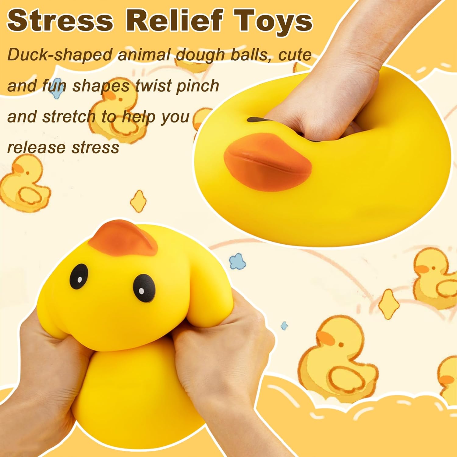 Duck Squishy Squeeze Toy - Cute Stress Relief Toy for Kids & Adults,Soft Rubber Sensory Toys for Anxiety Party Favors Goodie Bag Fillers