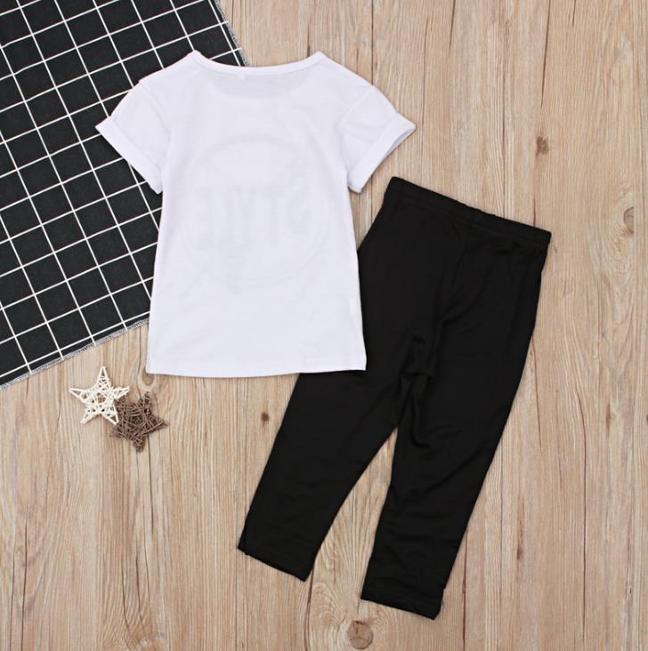 2Pcs Fashion Baby Girls Print T-shirt blouse + Legging Pants Set Kids Clothes