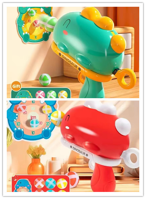 1 Set Catapult Target Dart Board Sport Softball Interactive Toys For Boys Girls Gift Kids Cartoon Dinosaur Sticky Ball Gun Toy