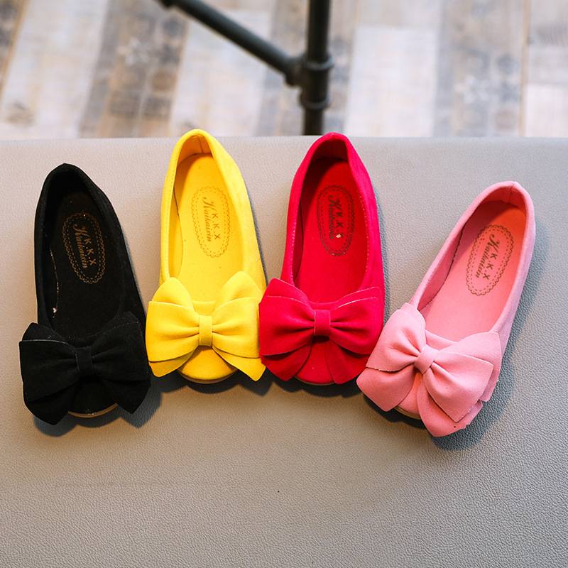 Solid color bow princess shoes Girls fashion trend single shoes Comfortable wear a pedal shoes