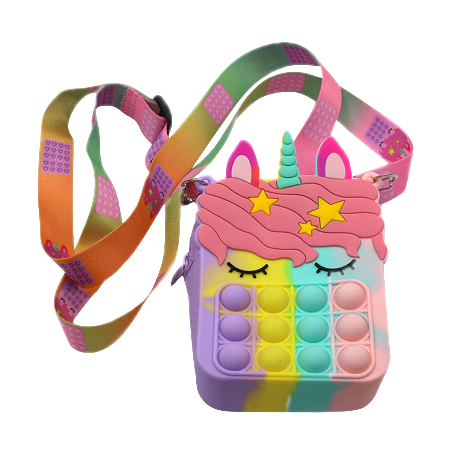 Fashion Push Bubbles Fidget Toys Rainbow Unicorn Kawaii Coin Purse Children Wallet Ladies Cosmetic Bag Simple Dimple Fidget Toy