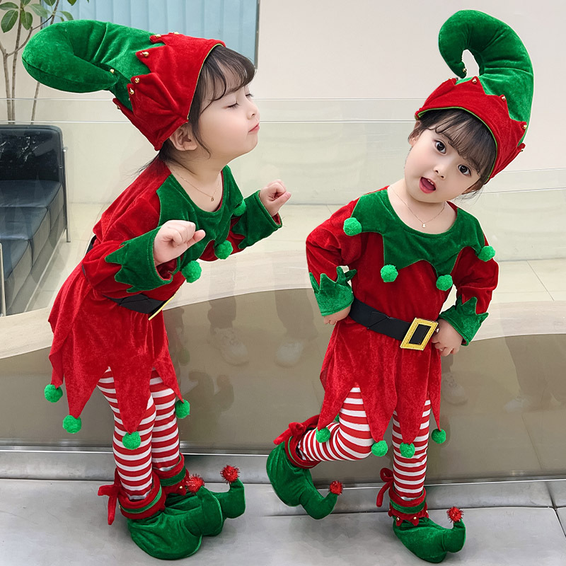 Christmas Costume Elf Princess Dress Performance Baby Girl Clothes Cosplay Clothing Hat Shoe Covers Shirt Pants Outfits