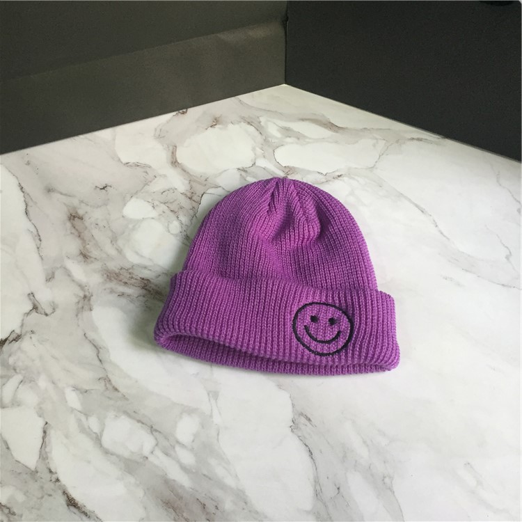 Baby Hat Solid Color Boy Girl Cartoon Smile Embroidery Winter Kids Knitted Hats Children Warm Beanies Child Caps For Babies