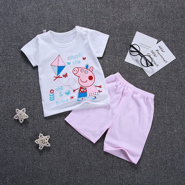 Children's suit new cotton baby short sleeve clothing set summer baby boys and girls body suit cartoon kids clothing set