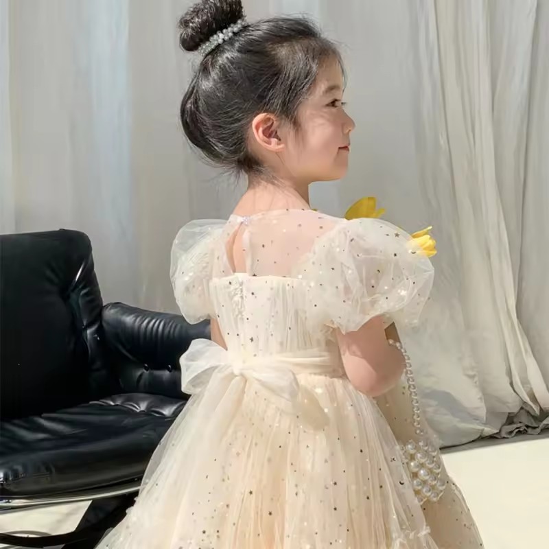 1pcSummer Kids Girls' Dress Baby Temperament Princess Dress Cute Sweet Children's Dress Westernized Dreamy Yarn Dress