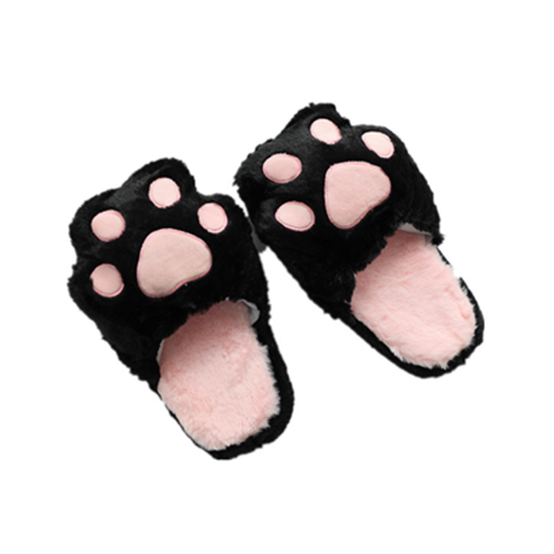 Cotton slippers female simulation rabbit fur cat paw slippers indoor home plush non-slip shoes cute home furry slippers