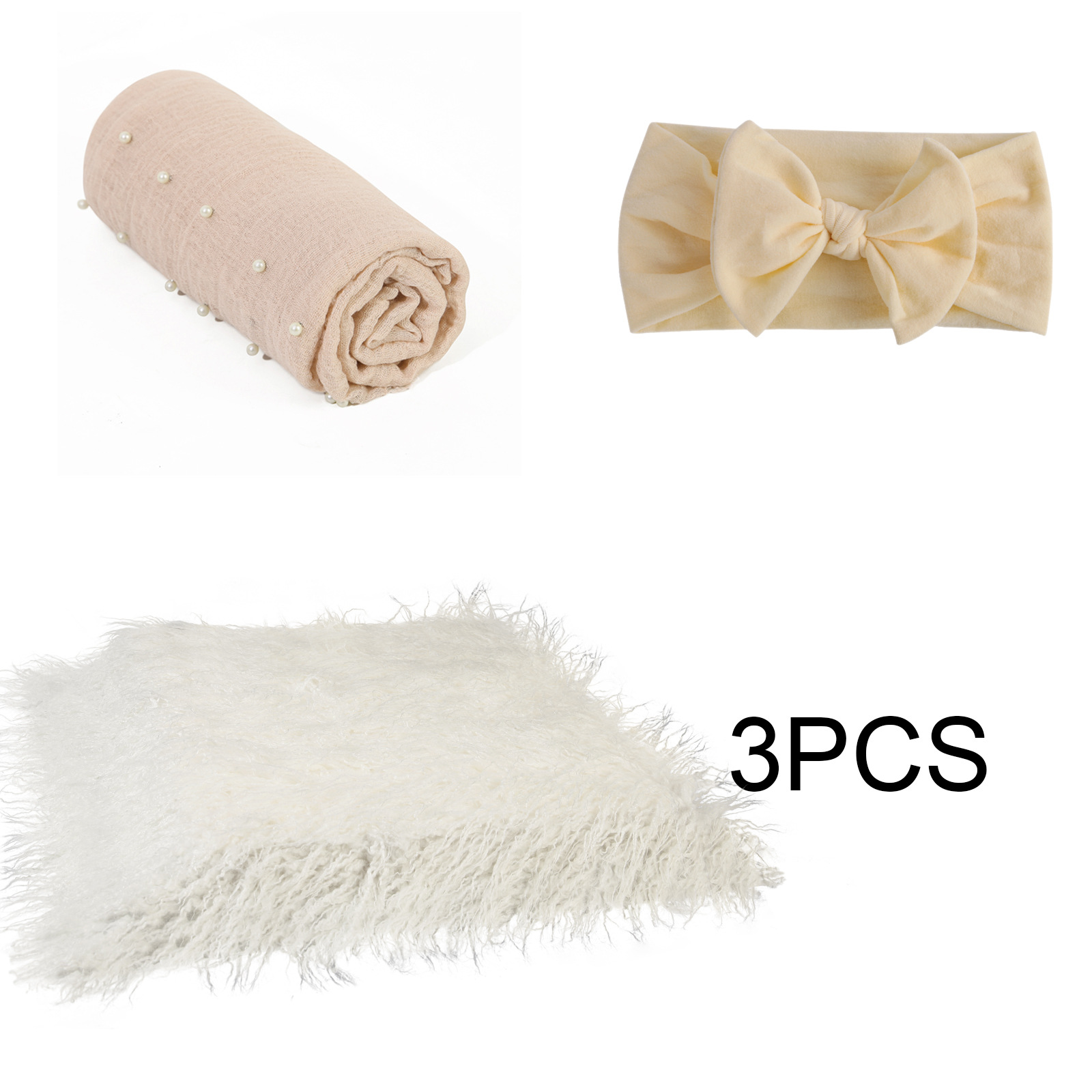 3-piece set of 100-day baby photography props pearl wrap and hair band set baby photography blanket