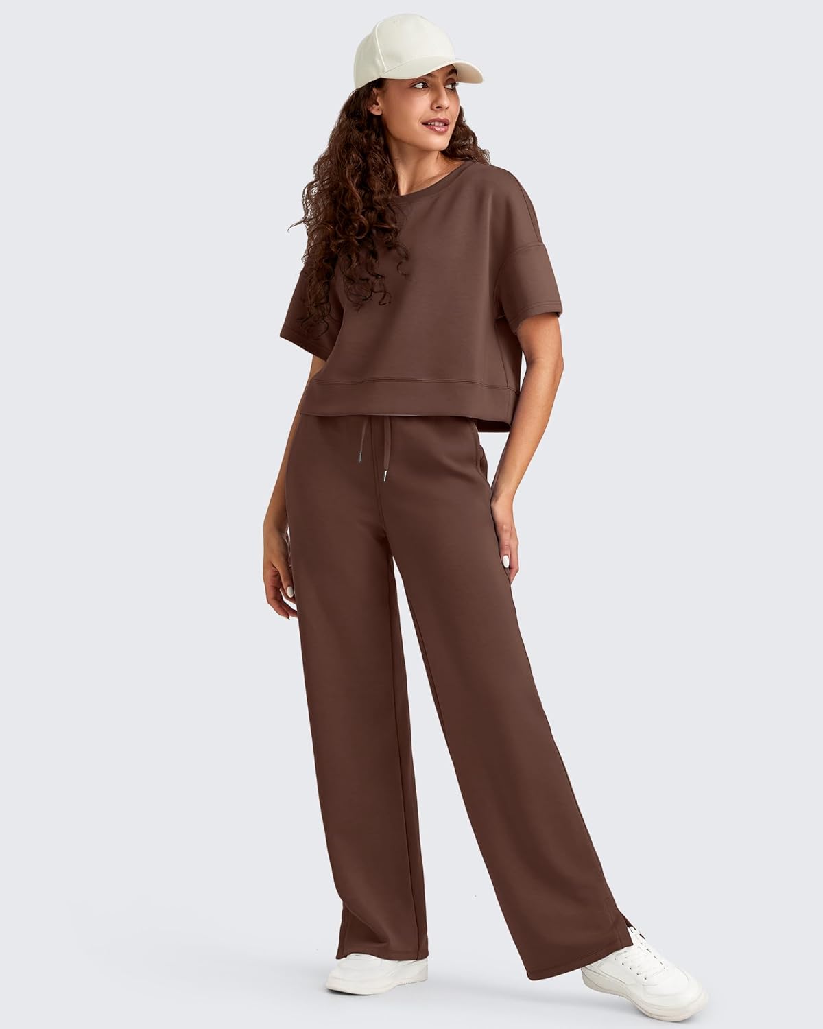 G4Free Smoofit Modal Soft Women's Wide Leg Sweatpants High Waisted Drawstring Side Slit Casual Pants