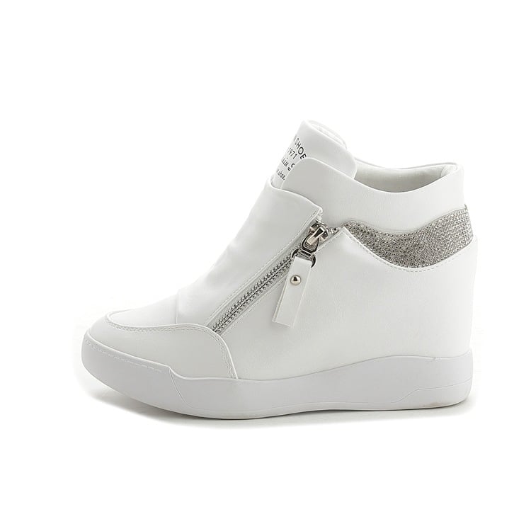 Rhinestone Internal Increased High-top Shoes Trifle Single Shoes Double Zipper Student Travel Sports Casual Shoes Women