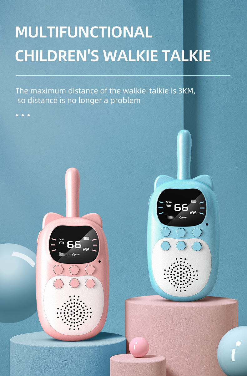 2pcs Children Walkie Talkie Kids Rechargeable 1000mAh Handheld 0.5W 3km Radio Transceiver Interphone Toy For Girls and Boys Gift