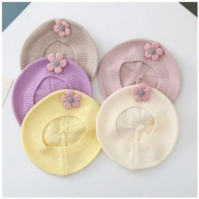 Baby Beret Hat Winter Warm Knitted Beanie Cap for Infant Girls Korean Toddler Princess Artist Solid Color Painter Caps