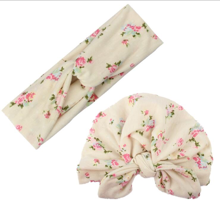 2Pc/Set Mother Baby Turban Matching Headband And Baby Caps Rabbit Ears Headbands Floral Print Caps Hair Accessories