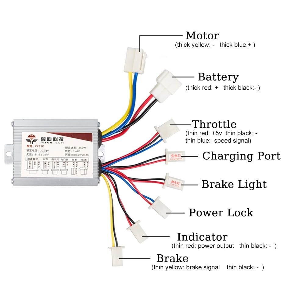 24V Brushed Electric Motor Kit 3000RPM High Speed Brush DC Motor Controller 350W Electric Bike Scooter Motor with Brushed Controller for Dirt Bike Cra