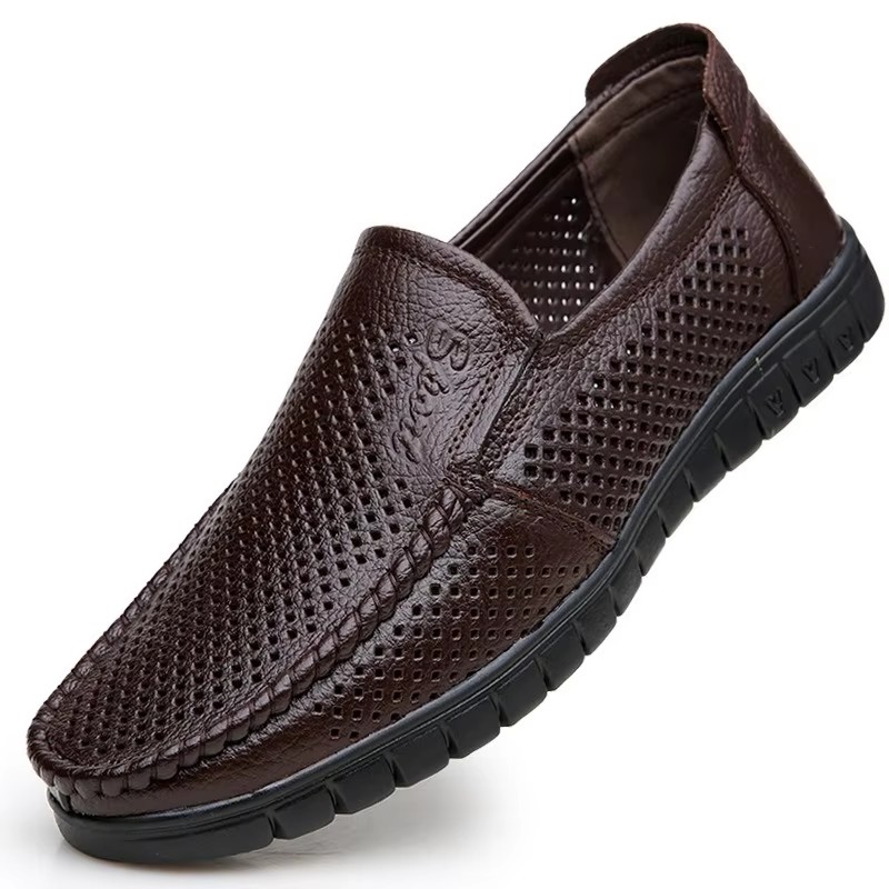 Fashion Leather Hollow Summer Soft Sole Men's Loafers Designer New Platform Busines Dress Shoes Men Casual Sandals Man