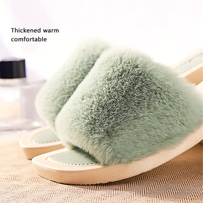 new style plush slippers winter women's home warm cotton slippers fashion outer wear one-word plush slippers