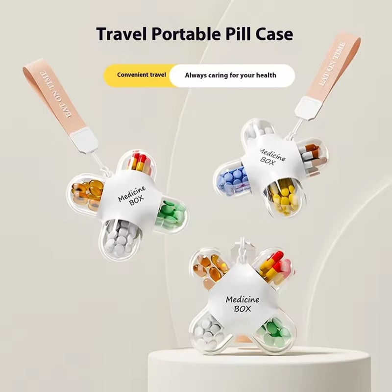 1PC Portable 4-Compartment Pill Organizer Box, Detachable Sealed Medicine Storage, Large Capacity Travel Pill Case