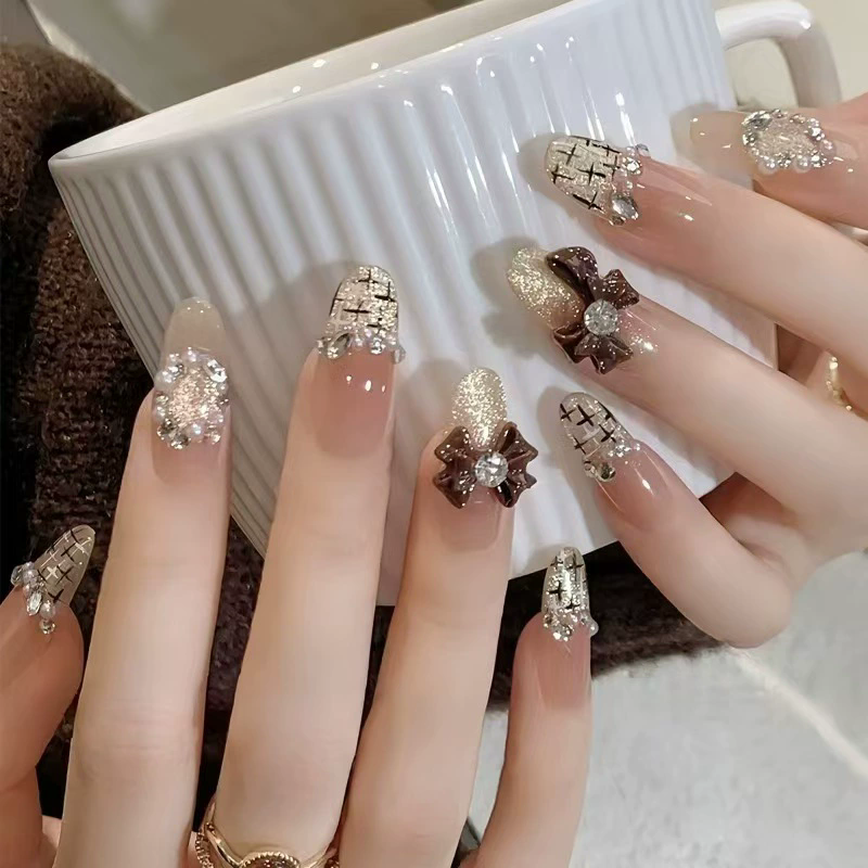 24Pcs French Tip Press On Nails Short Square With Flowers Design False Nails Coffin Fake Nails Wearable Manicure Nail Tips
