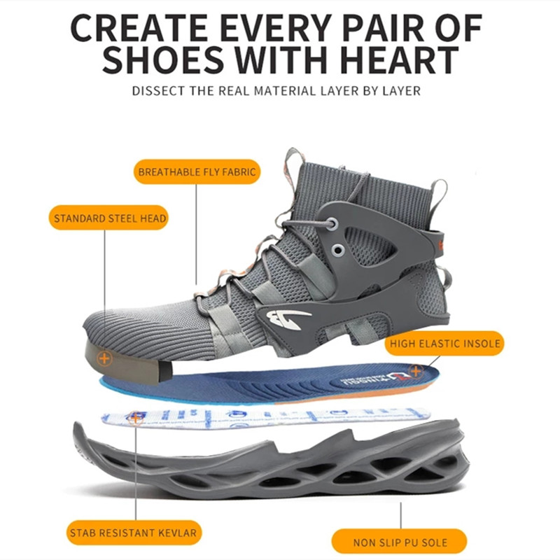 2024 Male Work Boots Indestructible Safety Shoes Men Steel Toe Shoes Puncture-Proof Work Sneakers Male Shoes Adult Work Shoes