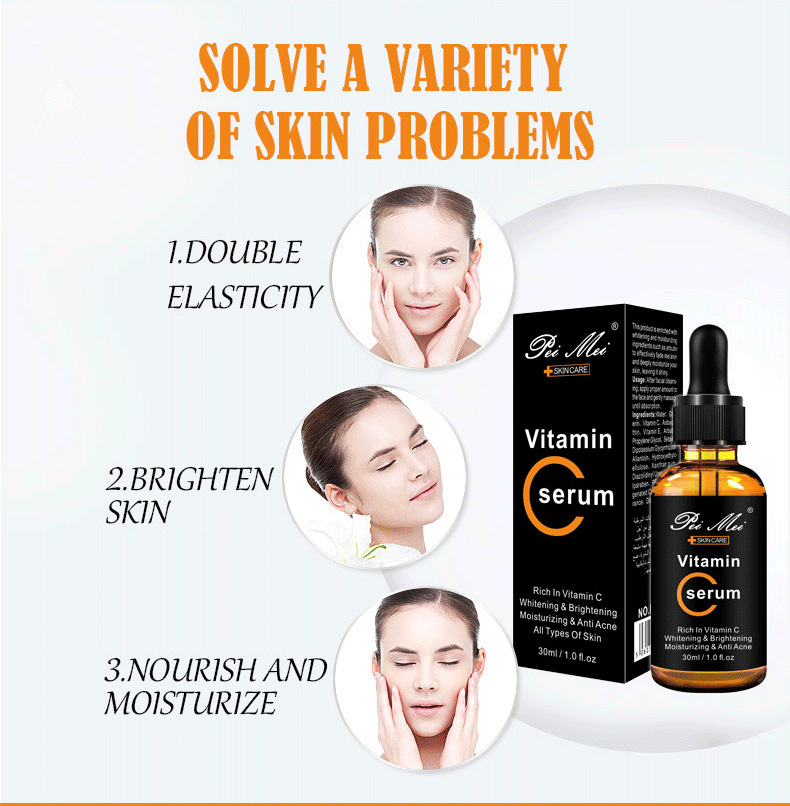 30ml Vitamin C Serum Anti-aging Whitening VC Essence Oil Topical Facial Serum with Hyaluronic Acid Vitamin E Cosmetic