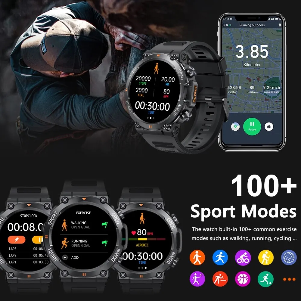 1.39 Inch HD Bluetooth Call Smart Watch Men Sports Fitness Tracker Heart Monitor 400mAh Smartwatch For XIAOMI Android IOS K56