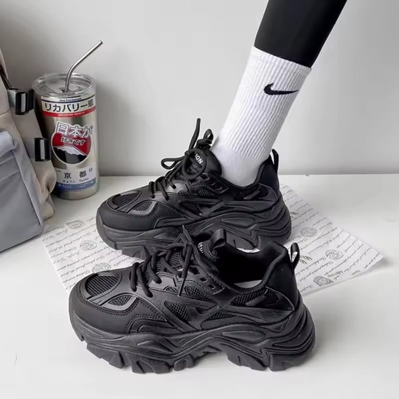 Platform Dad Shoes 2025 Summer Thick Sole Breathable Sport Super High Heel Leg Slimming White Sneakers Women Shoes