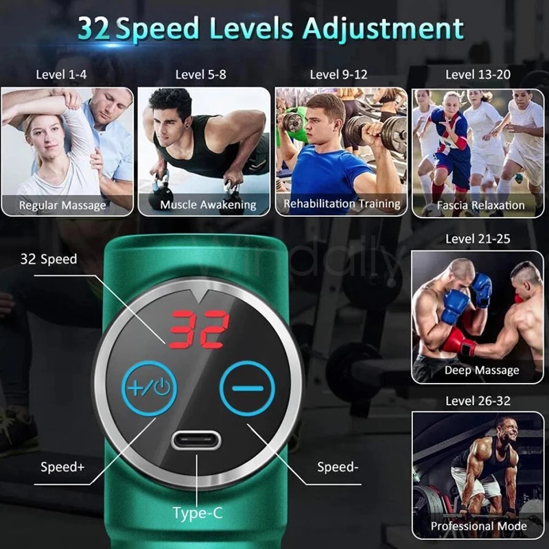 Mini LCD Massager 32 Speed Touch Screen Deep Tissue Percussion Muscle Mini Massager Fascia Machine for Pain Relief Body Massage
