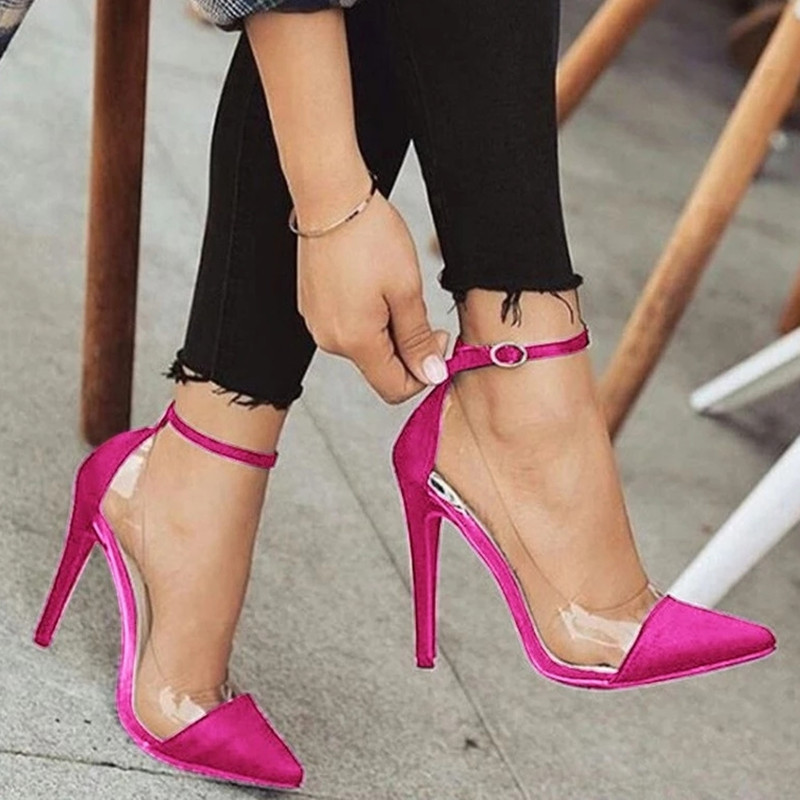 2023 European and American new style high heels pointed toe color matching belt buckle fashion ladies single shoes