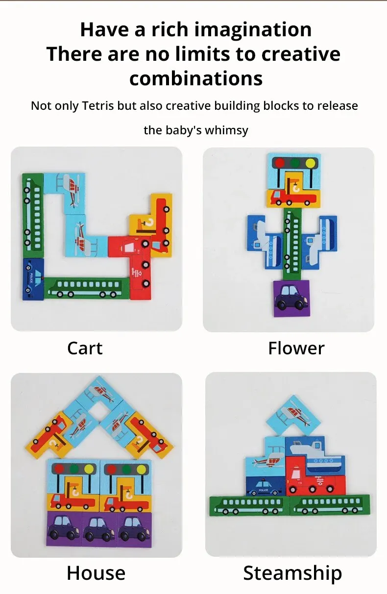 Wooden Building Blocks Cars Traffic Game Puzzle Intelligence Brain Teasers Logic Game Early Educational Block Training Learning