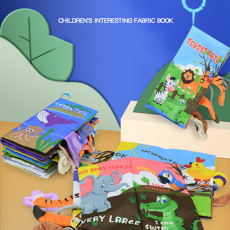 Baby 3D Cloth Book 0-3 Year Old Infant and Child Toys Can't Tear apart Early Education Jungle Animal Tail Cloth Book