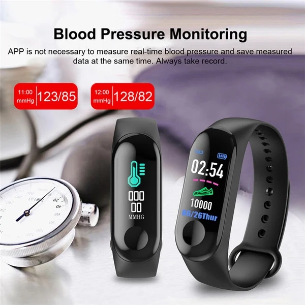M3Plus Men's and Women's Smart Watch Sports Fitness Watch Color Screen Waterproof Blood Pressure Monitor Heart Rate Waterproof S