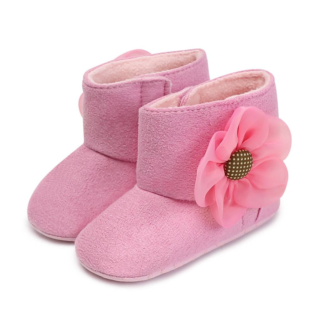 Newborn Baby Toddler Boy Girl Soft Sole Flower Bow Crib Shoes Warm Boots Prewalker 0-18M