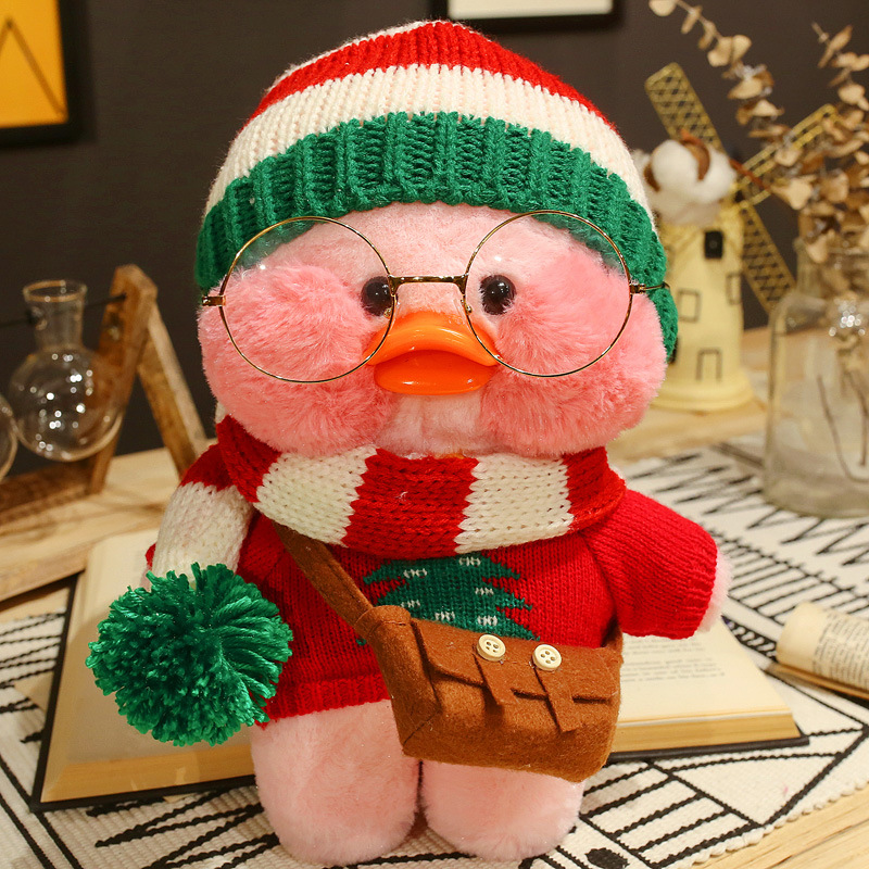 Cafe Duck 30cm Little Yellow Duck Cute Pillow Plush Toy Stuffed Doll Wearing Glasses and Clothes Cartoon Cute Toy
