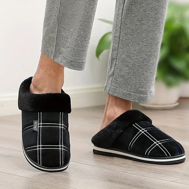 Men's Warm Plush Comfortable Slippers Fuzzy Comfy Non-Slip Slides Casual Sandals For Indoor Bedroom Winter